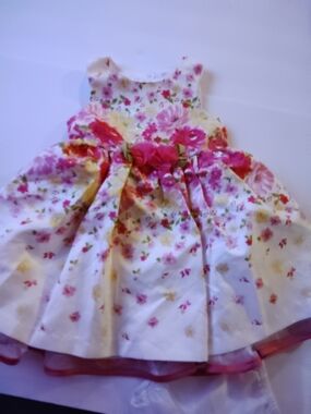 Ashley Ann White Floral Dress with Pink Accents